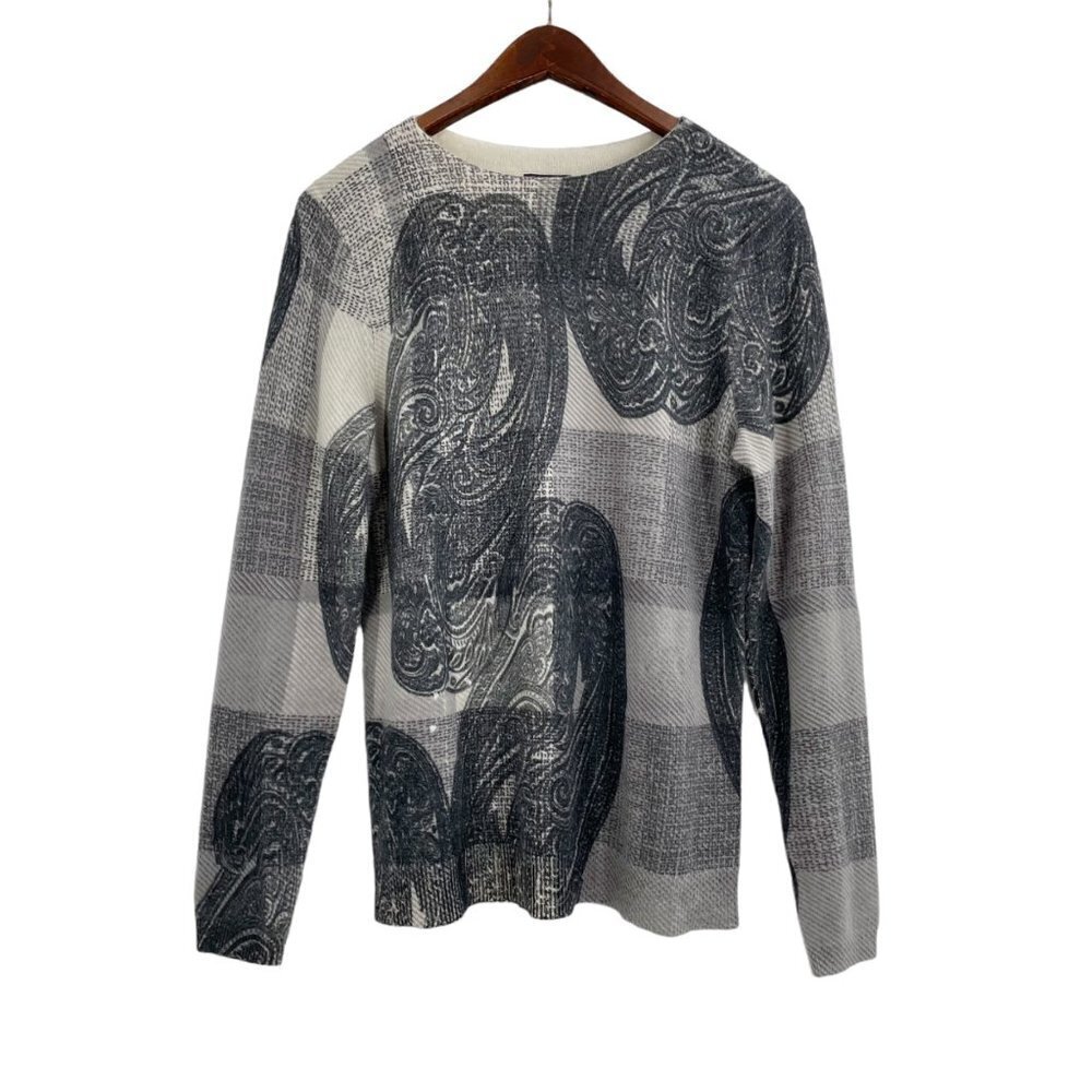 Talbots Gray Paisley Checkered Cashmere Sweater Womens Size Medium FLAWED